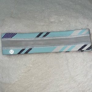 Blue and White Pattern Lululemon Headband with Mesh Center